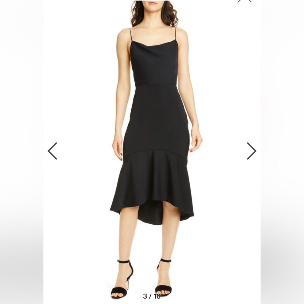 Alice + Olivia Adrina Flounce Hem Midi Dress in Black